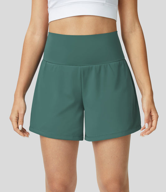 Womens shorts with high waist, 2 in 1 design and side phone pocket
