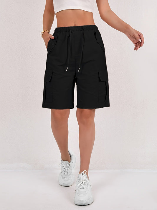 Womens shorts with cargo pockets, drawstring and elastic waist