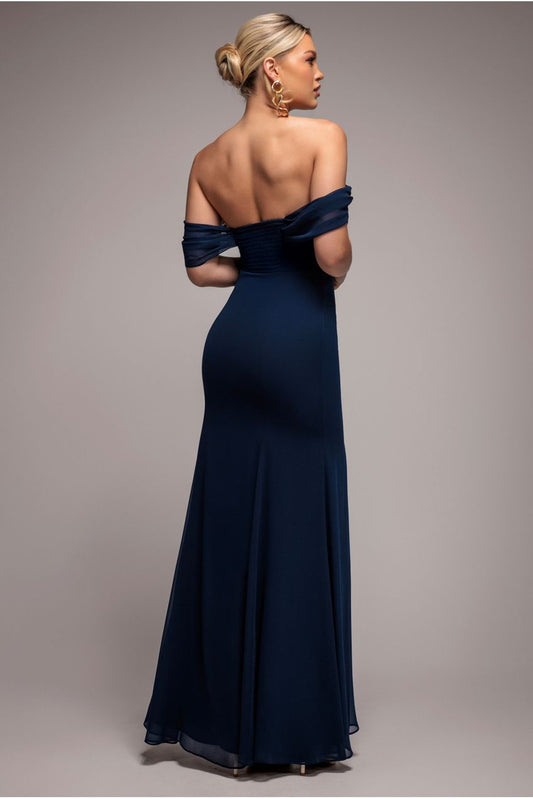 Formal dresses for women off the shoulder cowl neck maxi with fishtail skirt