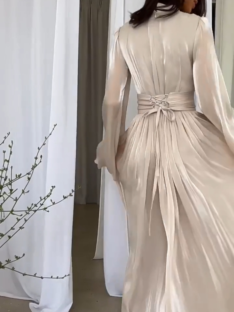 Formal dresses for women high neck maxi dress with flared sleeves