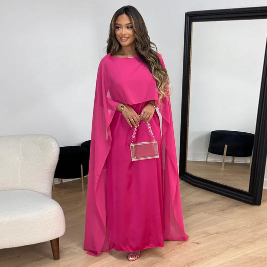 Formal dresses for women with cape sleeves and maxi length