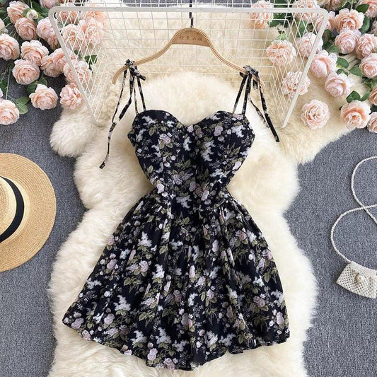 Summer dresses for women, floral mini dress with tie straps