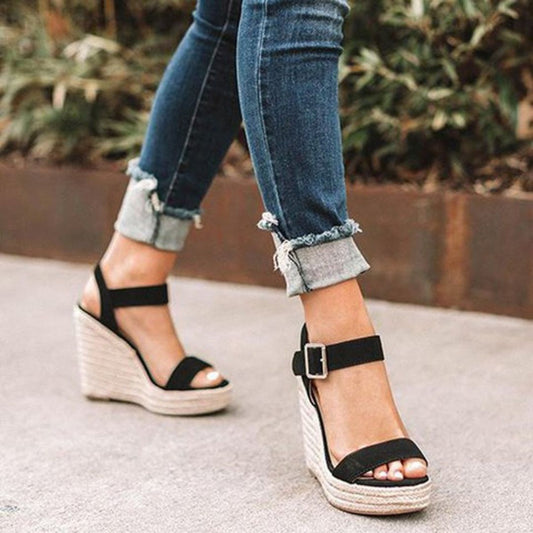 Women sandals with espadrille wedge heel and ankle strap