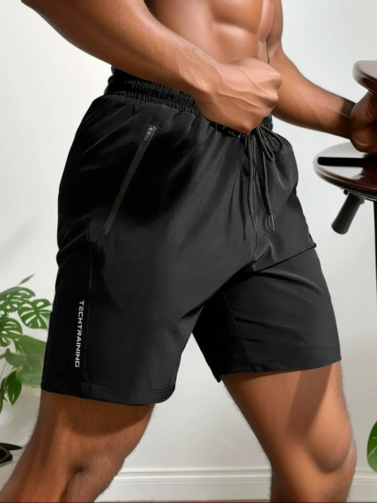 Mens shorts with zip pockets and drawstring waist for running