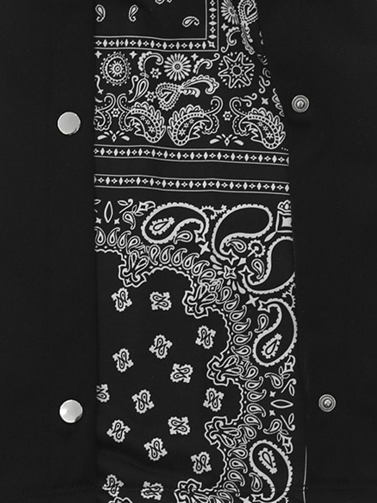 Flared track pants for men with paisley side panel and snap buttons