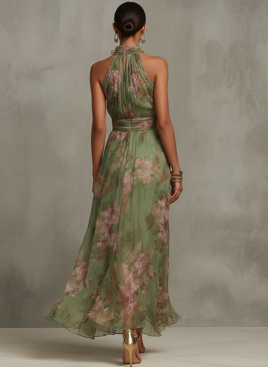 Summer dresses for women, halter neck floral maxi dress