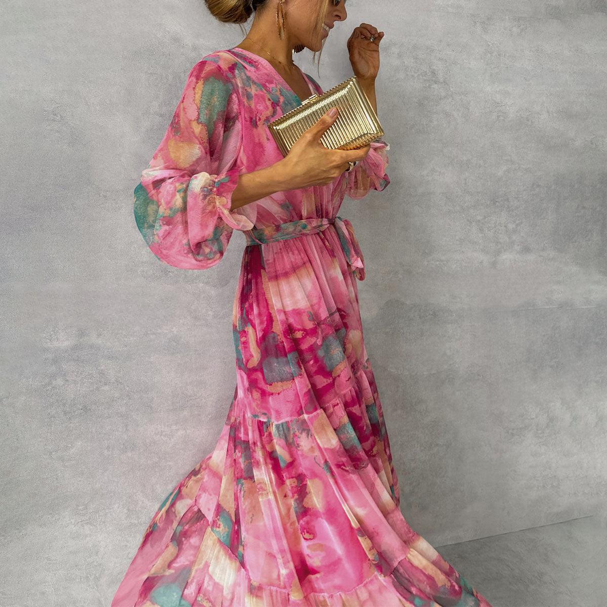 Wrap maxi dresses for women with long sleeves and tie waist