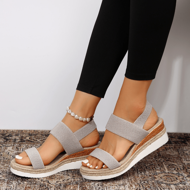 Women sandals with wedge platform and elastic slingback straps