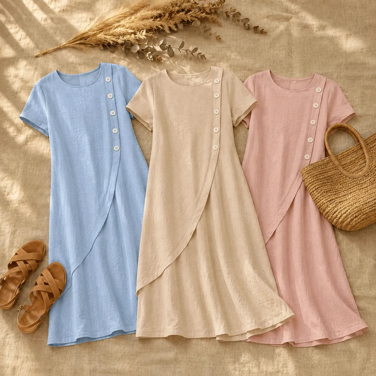 Summer dresses for women, short sleeve midi dress with pockets