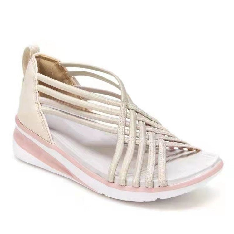 Women sandals with open toe, criss cross straps and wedge sole