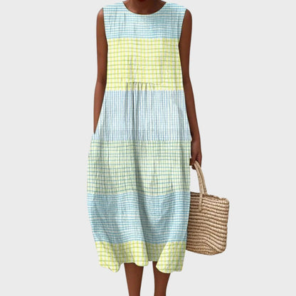 Summer dresses for women, sleeveless midi dress with round neck and pockets