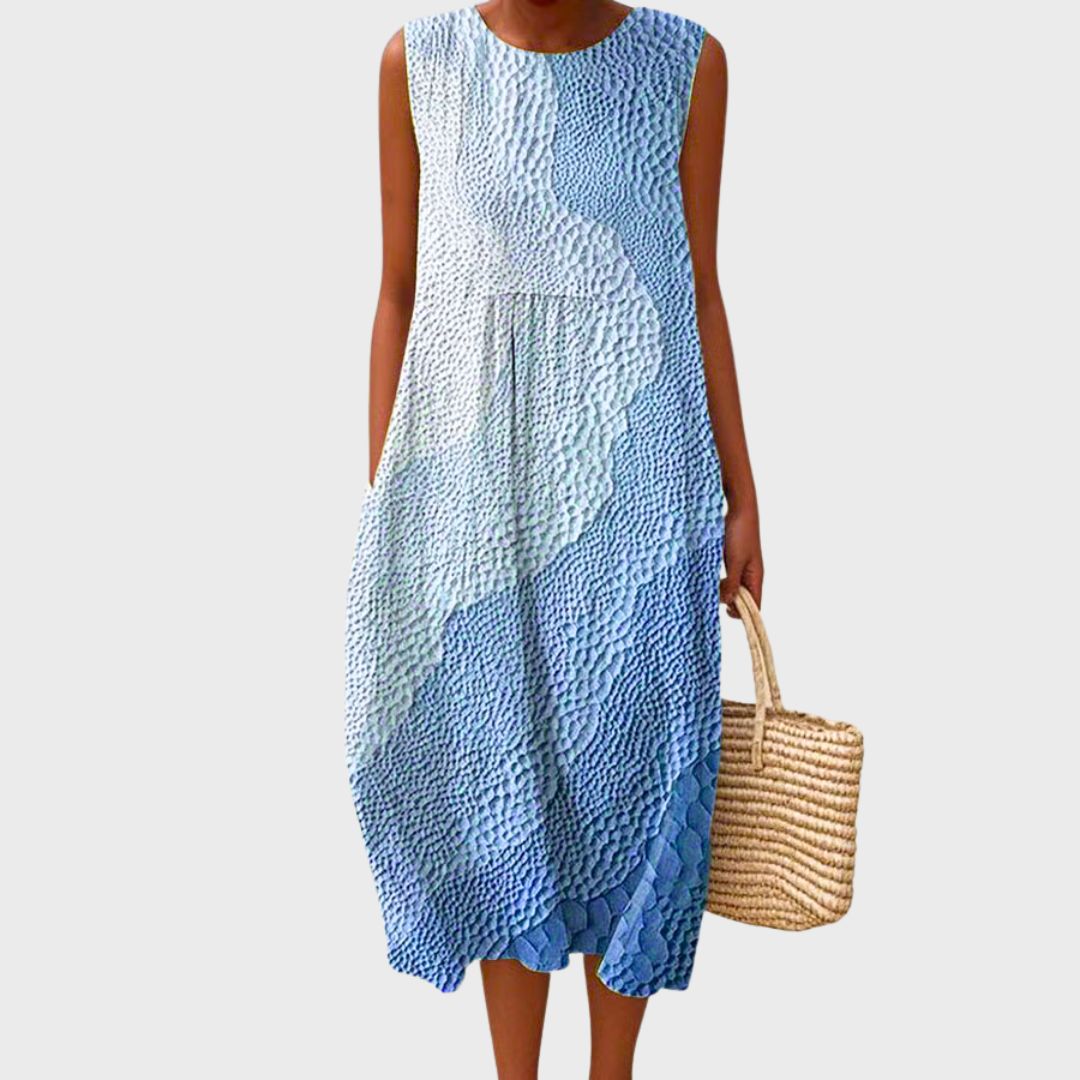 Summer dresses for women, sleeveless midi dress with round neck and pockets
