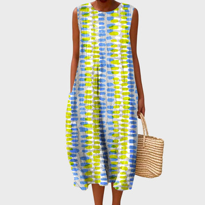 Summer dresses for women, sleeveless midi dress with round neck and pockets
