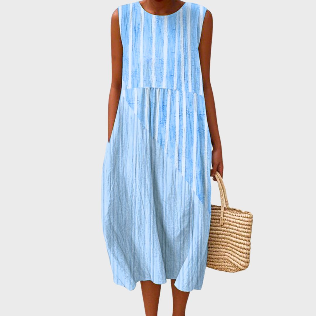 Summer dresses for women, sleeveless midi dress with round neck and pockets