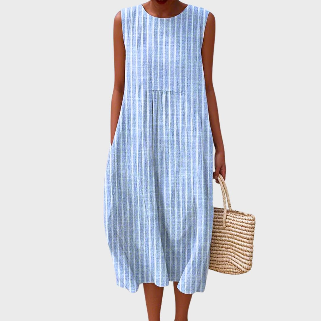 Summer dresses for women, sleeveless midi dress with round neck and pockets