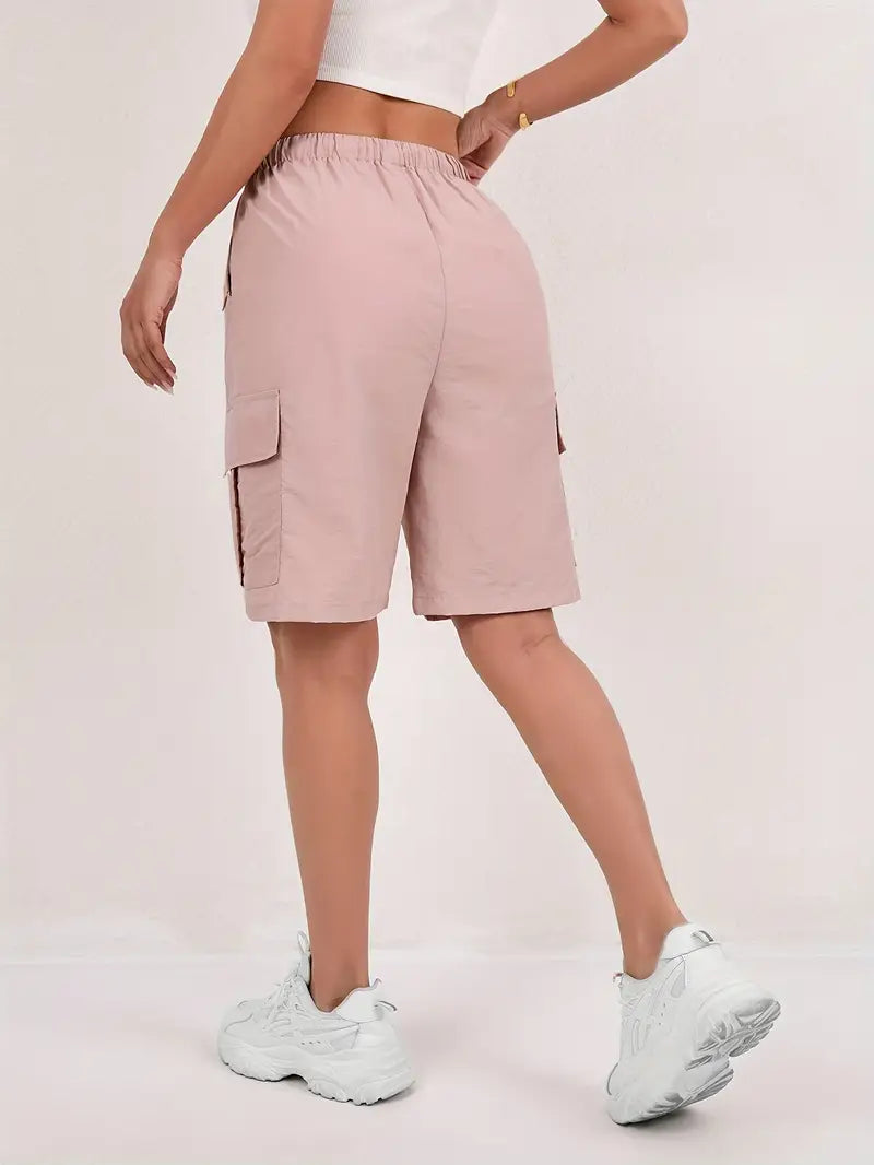 Womens shorts with cargo pockets, drawstring and elastic waist