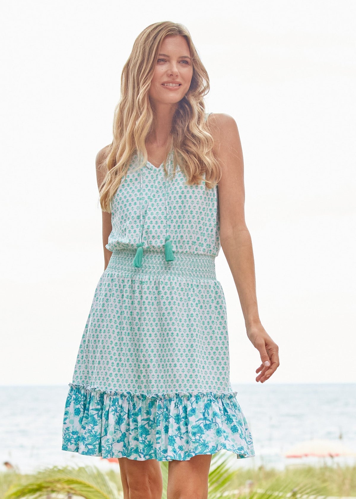 Summer dresses for women with smocked waist and tassel tie