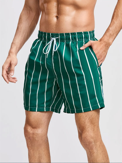 Striped board shorts for men with drawstring waist and 2 pockets
