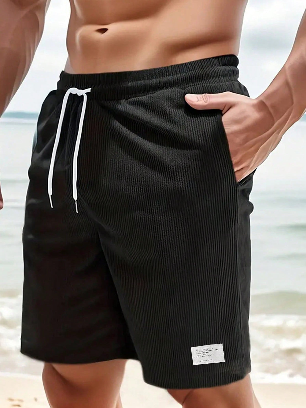 Mens shorts with drawstring waist and side pockets, relaxed fit