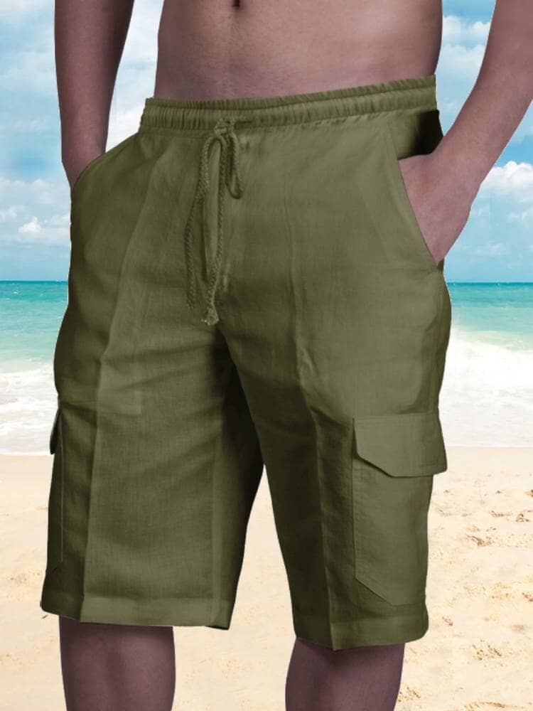 Mens shorts with drawstring waist and cargo pockets