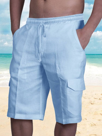 Mens shorts with drawstring waist and cargo pockets