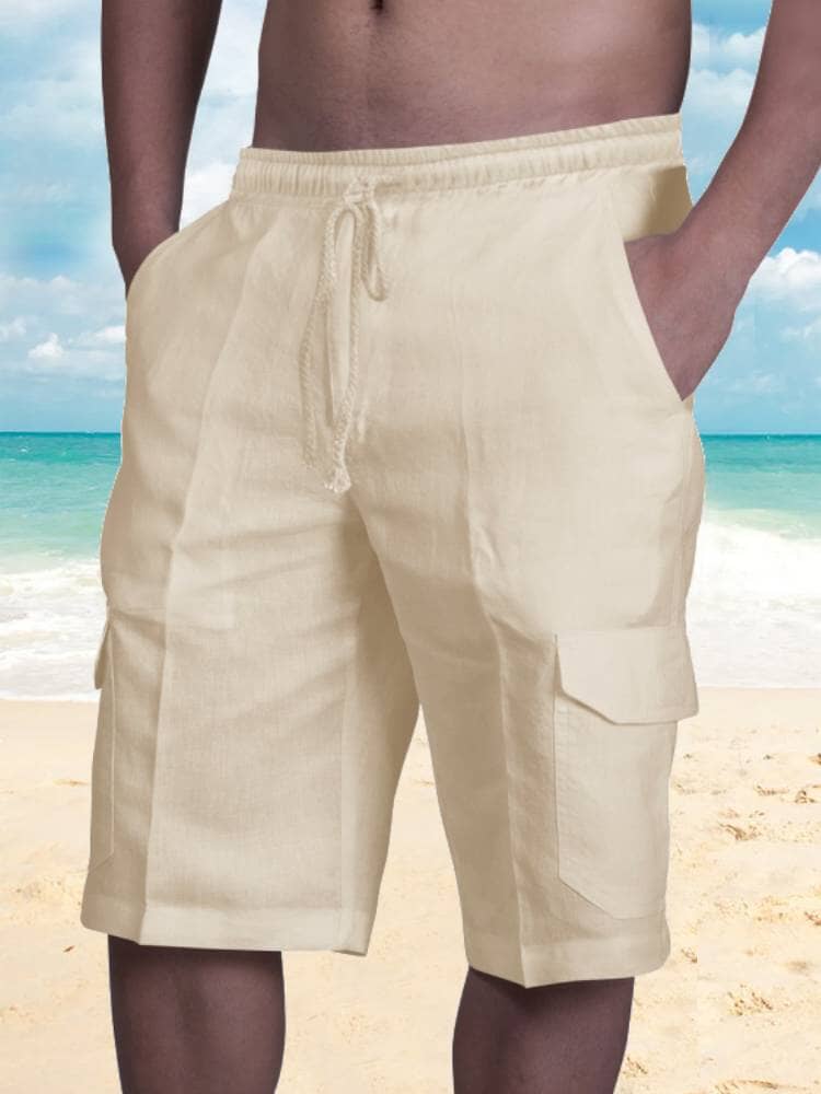 Mens shorts with drawstring waist and cargo pockets