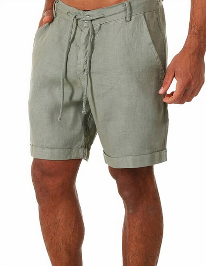 Mens shorts with drawstring waist, side pockets and rolled hems