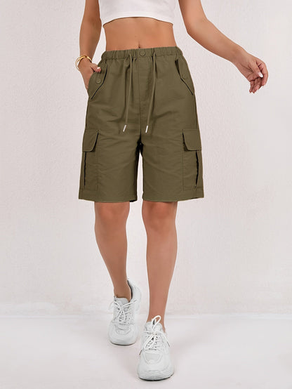 Womens shorts with cargo pockets, drawstring and elastic waist