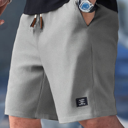 Mens shorts with drawstring waist and waffle texture