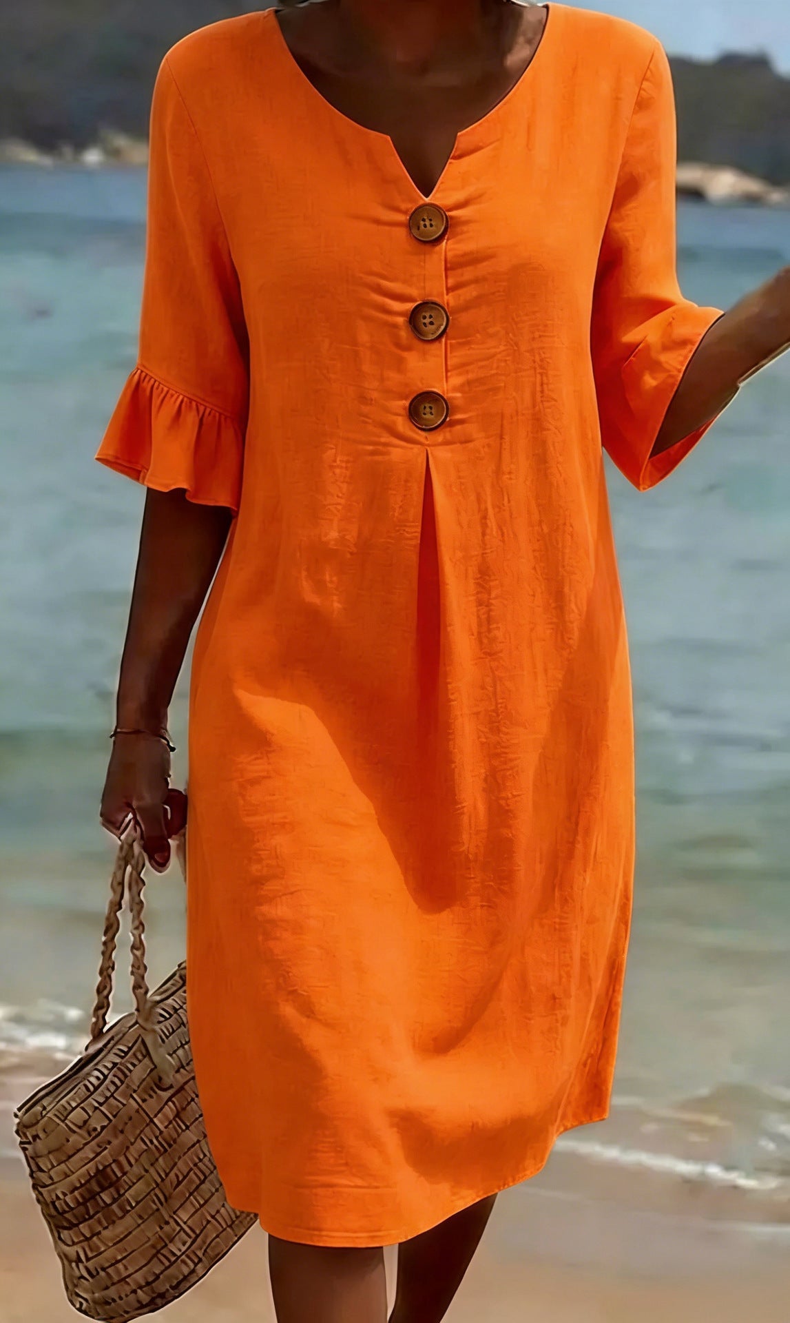 Summer dresses for women with flutter sleeves and button front