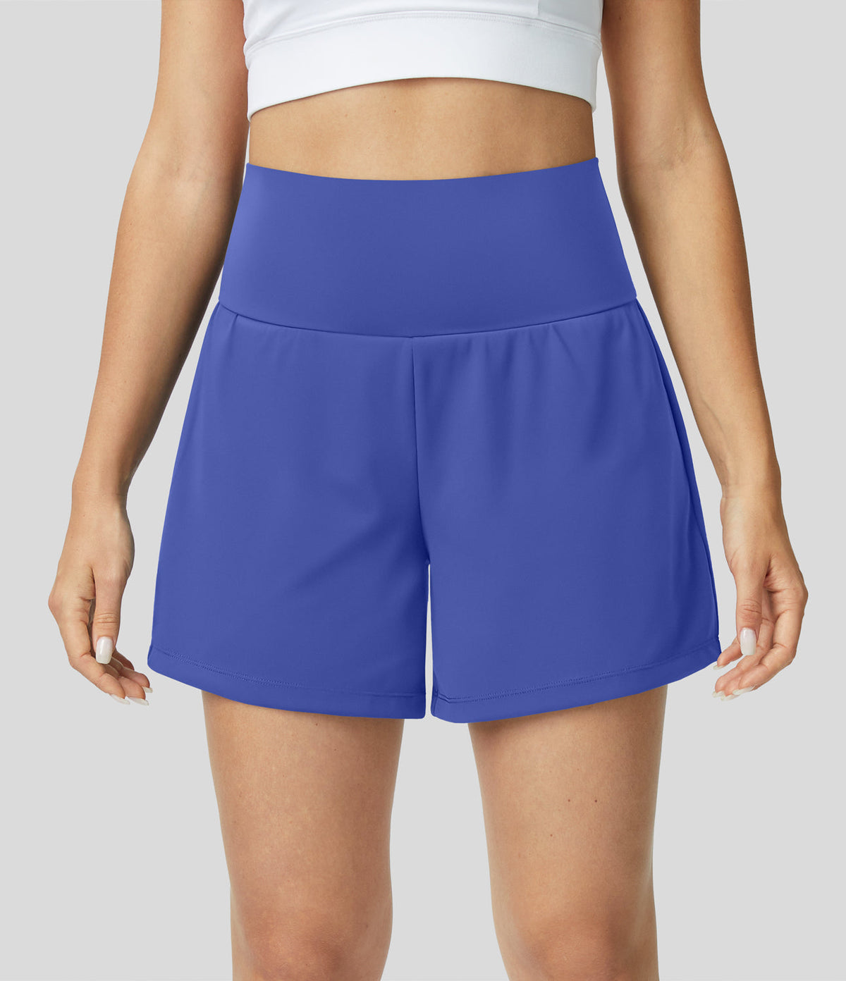 Womens shorts with high waist, 2 in 1 design and side phone pocket