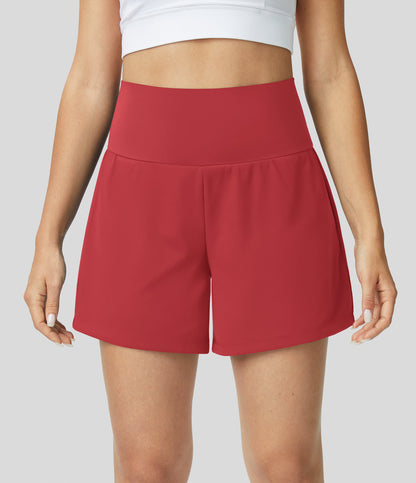 Womens shorts with high waist, 2 in 1 design and side phone pocket