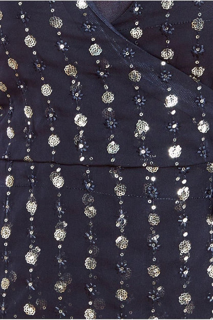 Wrap front sequin blouse for women with long sleeves and tie waist