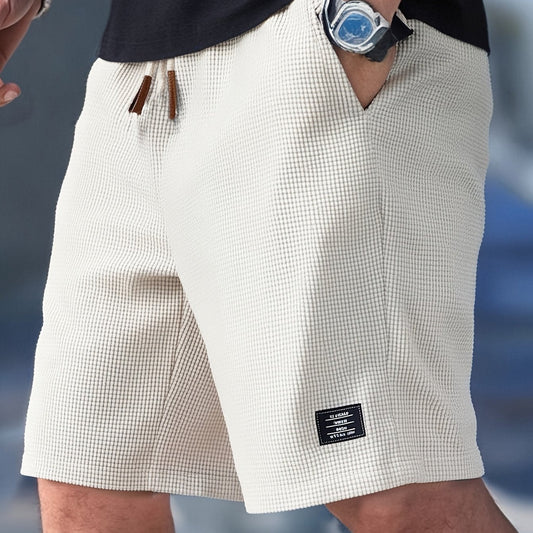 Mens shorts with drawstring waist and waffle texture