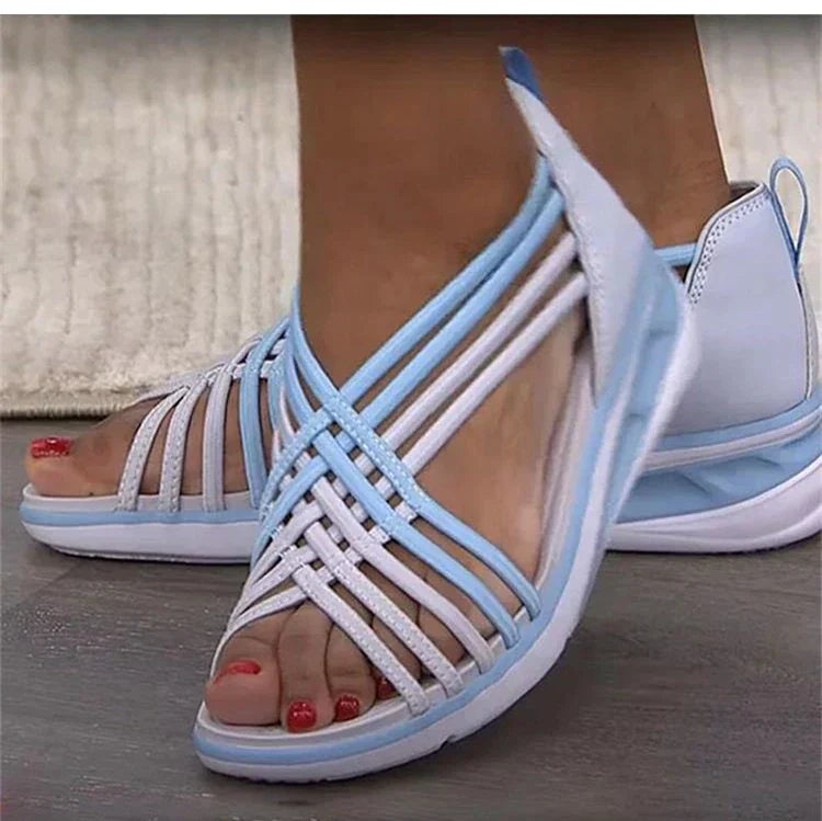 Women sandals with open toe, criss cross straps and wedge sole