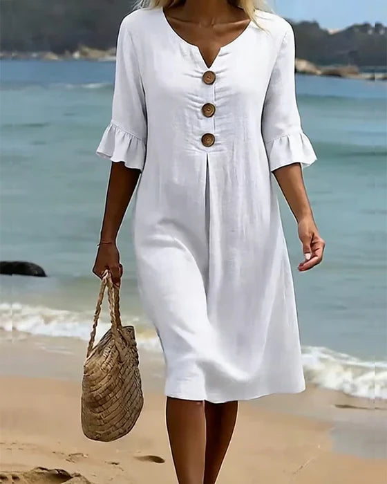 Summer dresses for women with flutter sleeves and button front