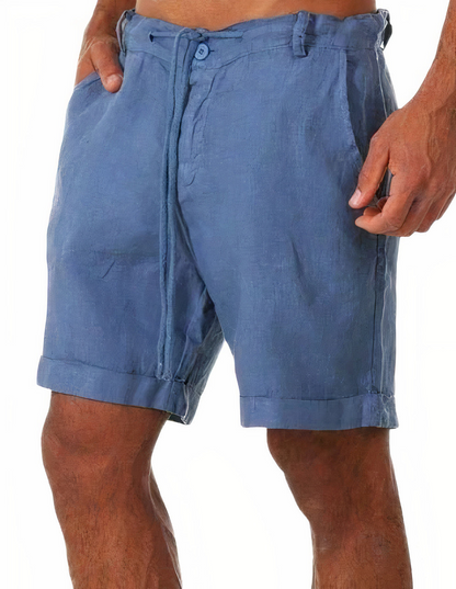 Mens shorts with drawstring waist, side pockets and rolled hems