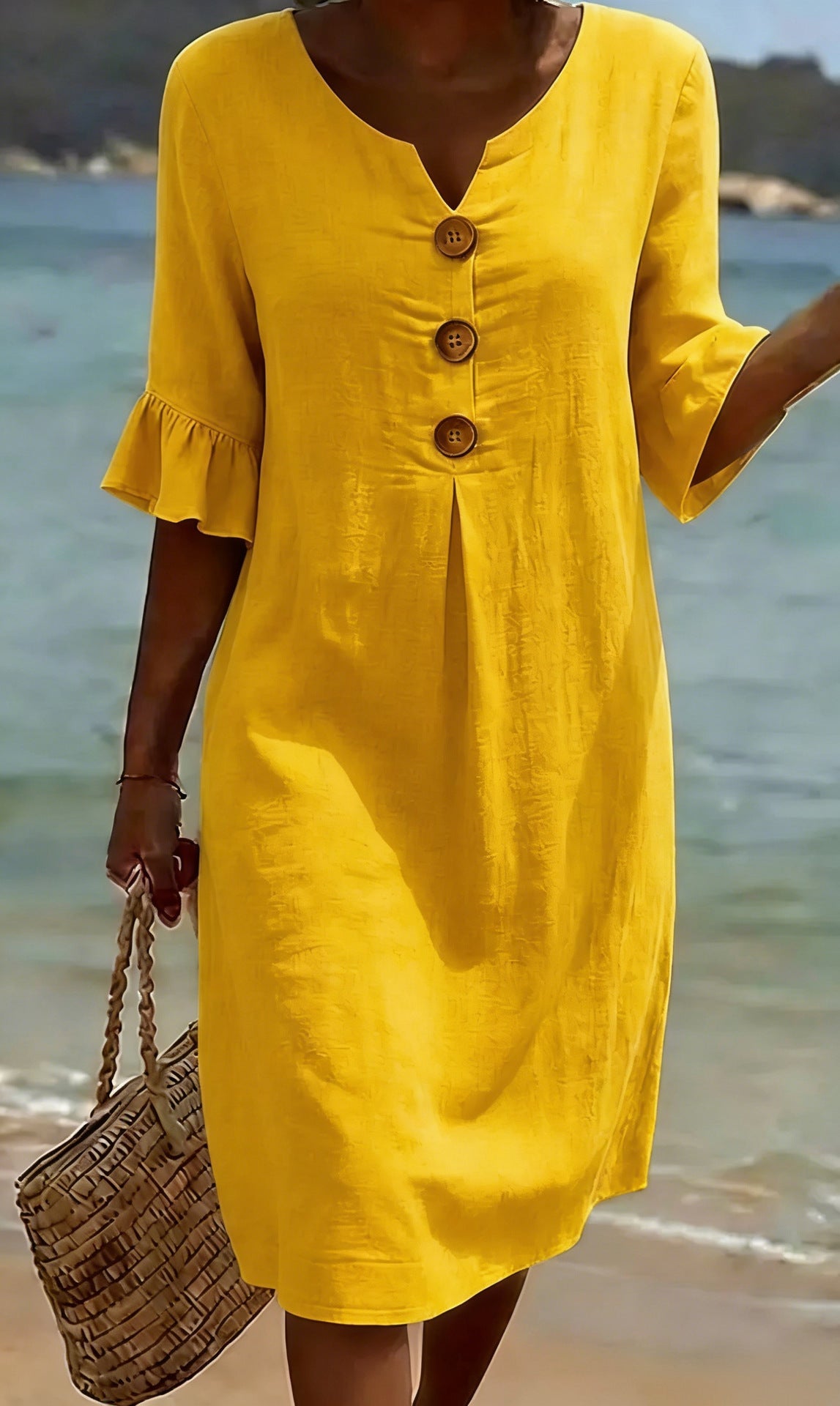 Summer dresses for women with flutter sleeves and button front