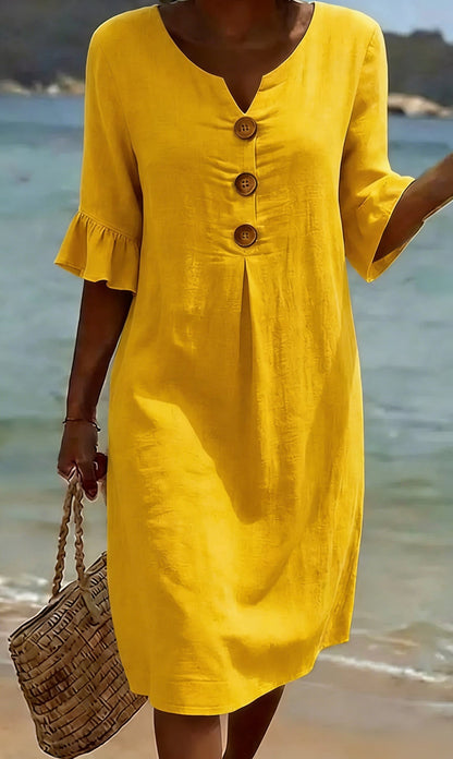 Summer dresses for women with flutter sleeves and button front