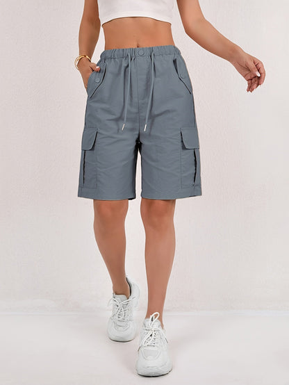 Womens shorts with cargo pockets, drawstring and elastic waist