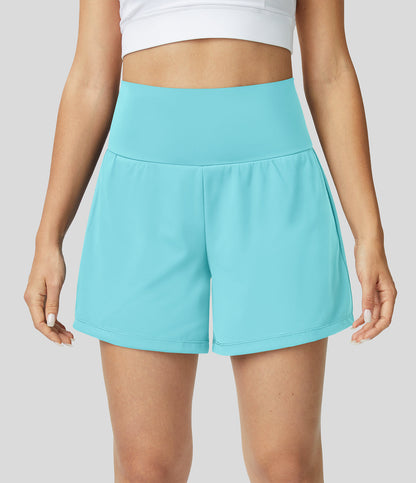 Womens shorts with high waist, 2 in 1 design and side phone pocket