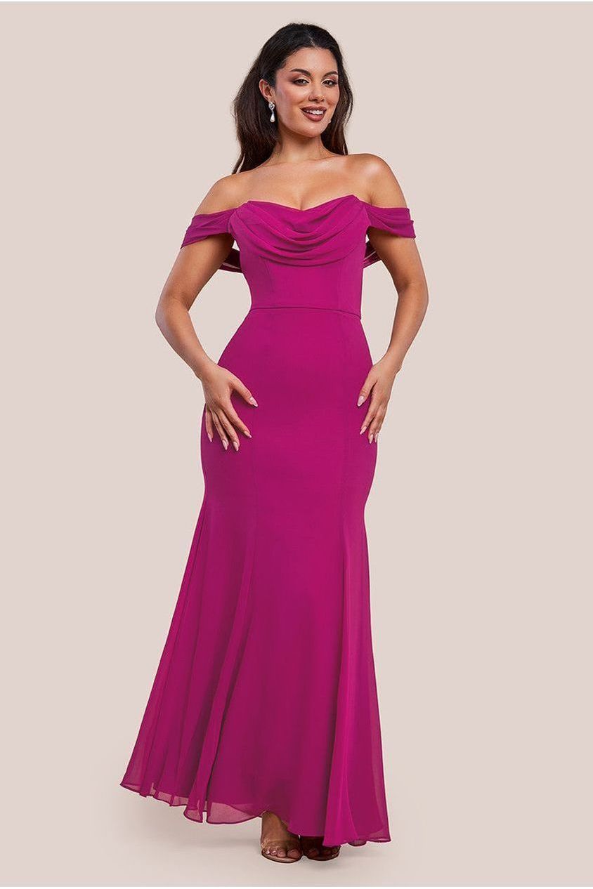 Formal dresses for women off the shoulder cowl neck maxi dress