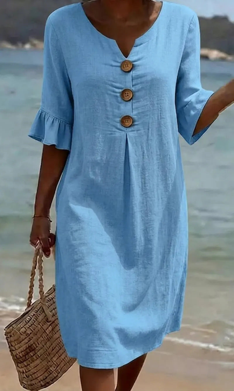 Summer dresses for women with flutter sleeves and button front