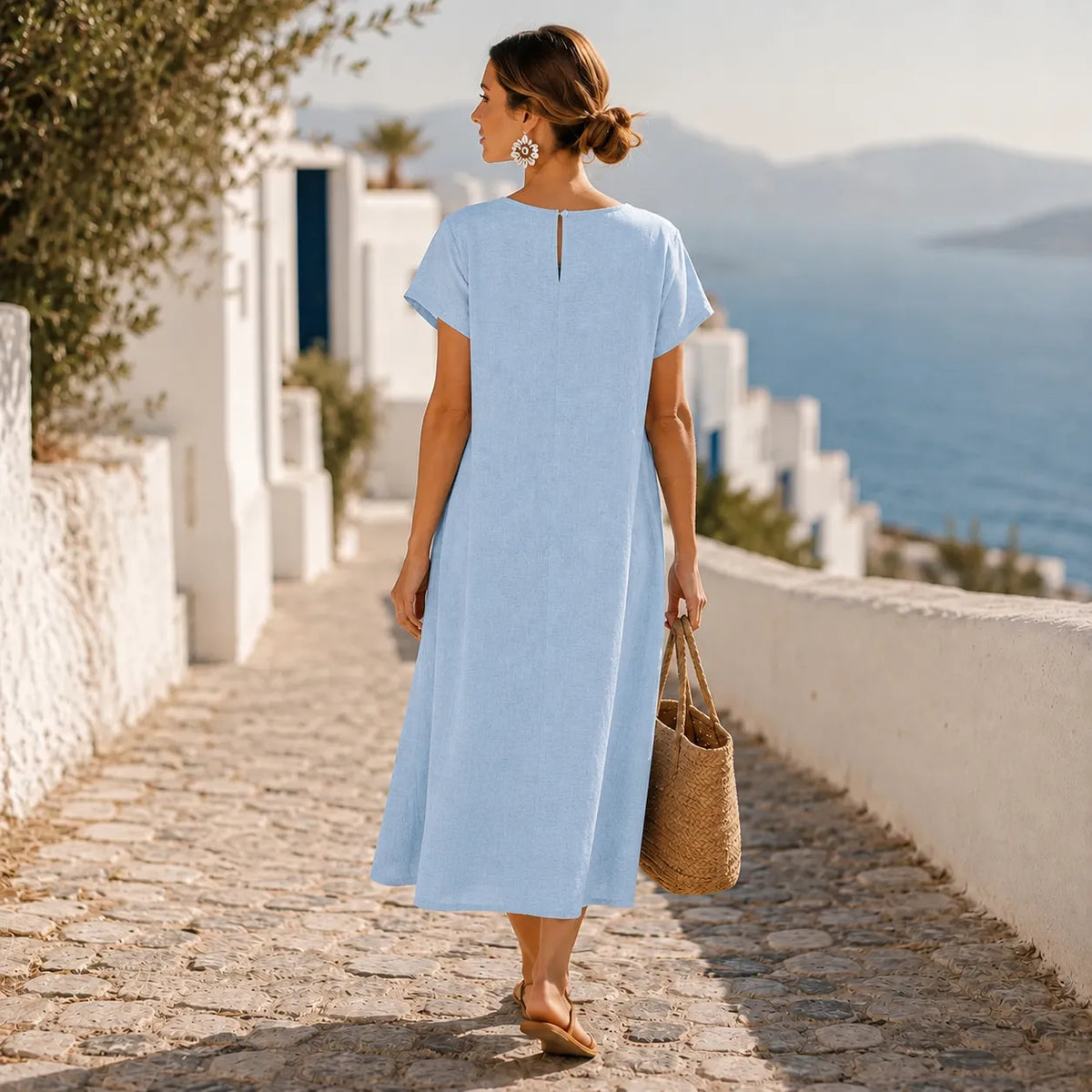 Summer dresses for women, short sleeve midi dress with pockets