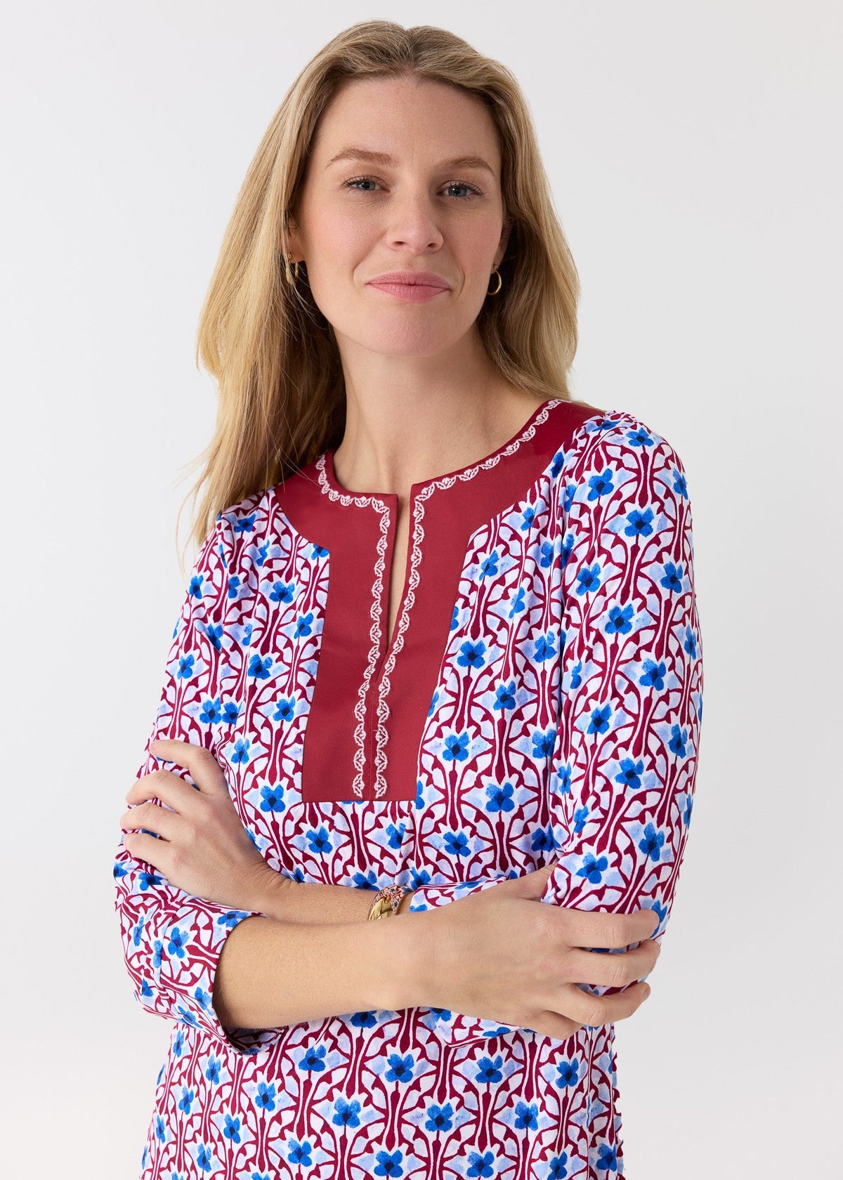 Summer dresses for women, 3/4 sleeve tunic dress with V-neck