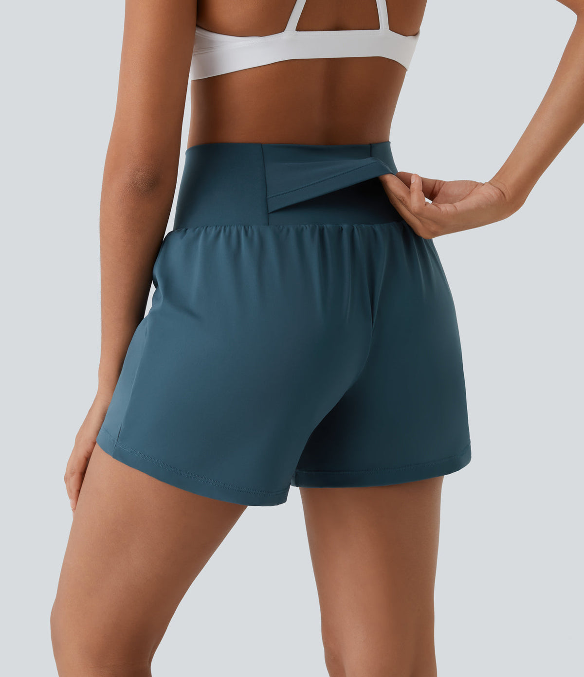 Womens shorts with high waist, 2 in 1 design and side phone pocket
