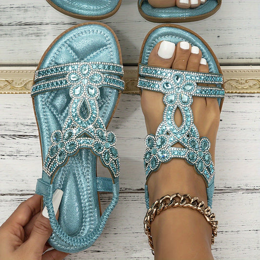 Women sandals with diamante straps and elastic slingback