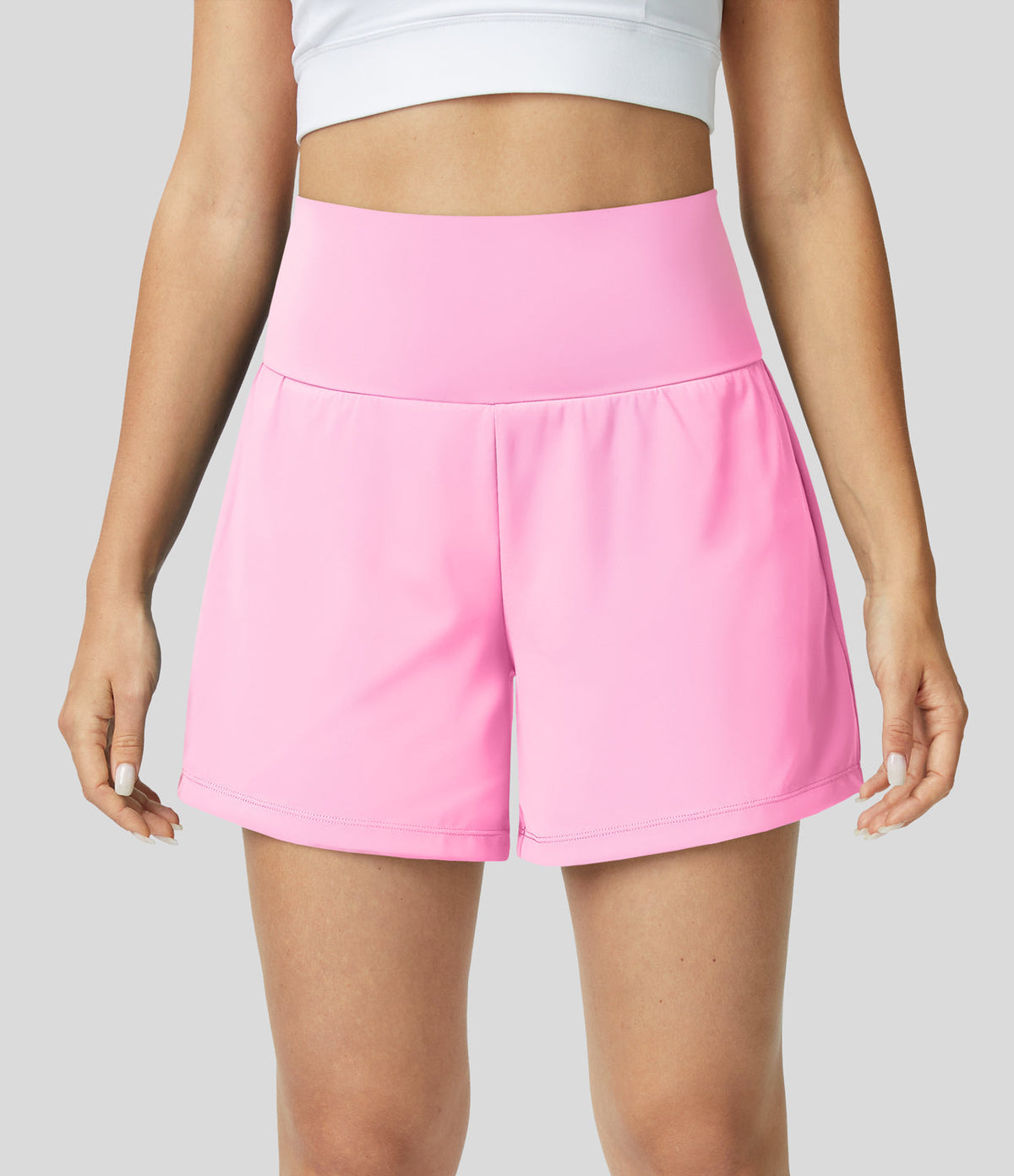 Womens shorts with high waist, 2 in 1 design and side phone pocket