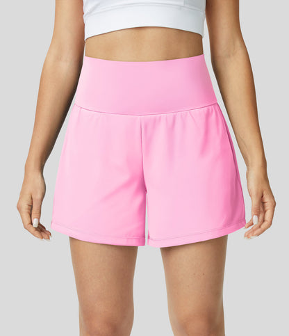 Womens shorts with high waist, 2 in 1 design and side phone pocket
