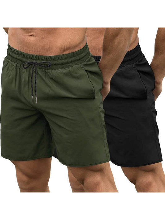 Mens shorts 2 pack with drawstring waist, side pockets and split hem